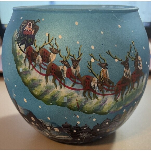 Christmas Reindeer Winter land 3 " Candle Holder Hand Painted - Picture 2 of 12